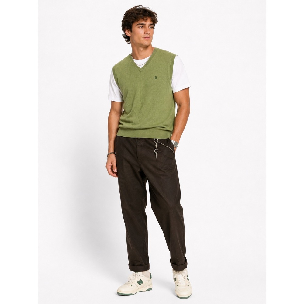 IZOD Sweater Vest Mens Medium Green V-Neck Cotton Knit Sleeveless Preppy Classic